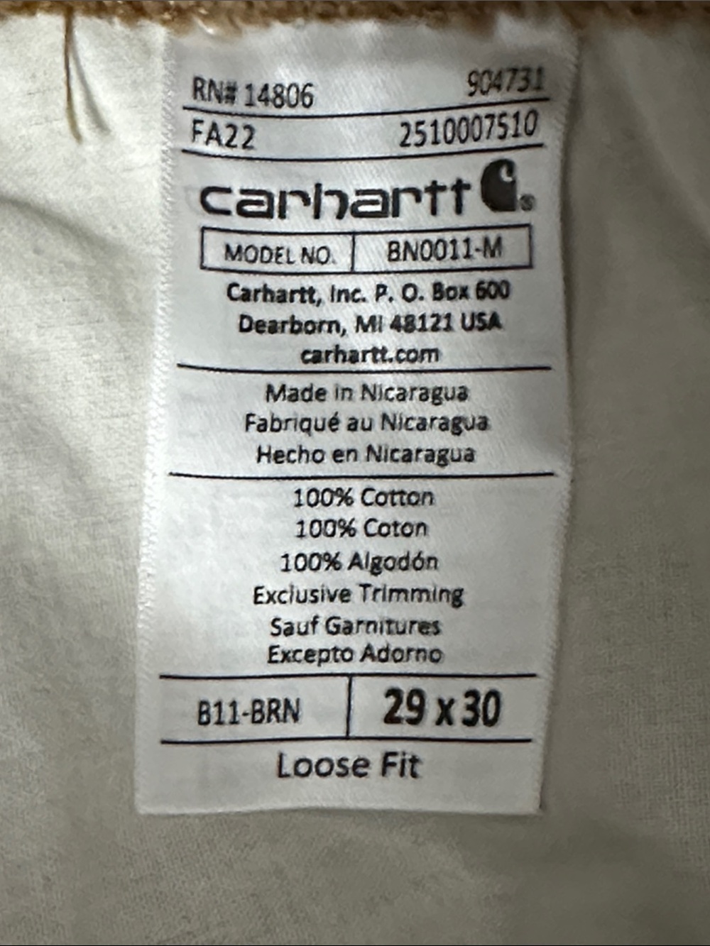 Carhartt Men’s Loose Straight Washed Duck Dungaree Work Pants Brown Size 29 x 30 - Picture 8 of 10